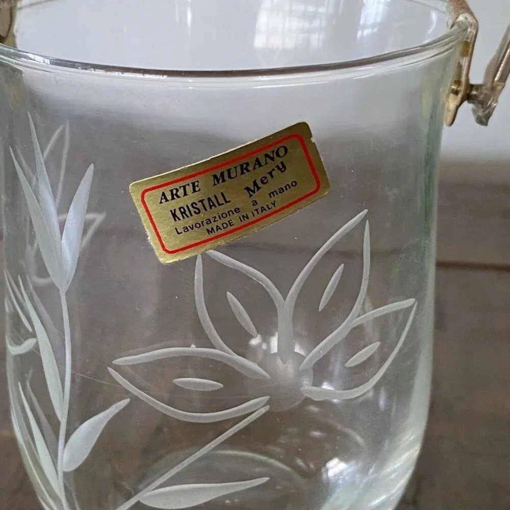 Murano Glass Kristall Lavorazione Etched Individual Ice Bucket with Tongs